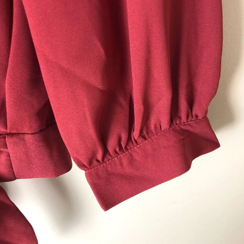 TIMING | Red Wrap V-neck Blouse - Picture 2 of 6